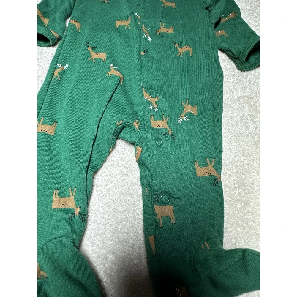 Carter's Baby Sleeper Button Snaps Green With Deer Christmas Holiday 3 Months